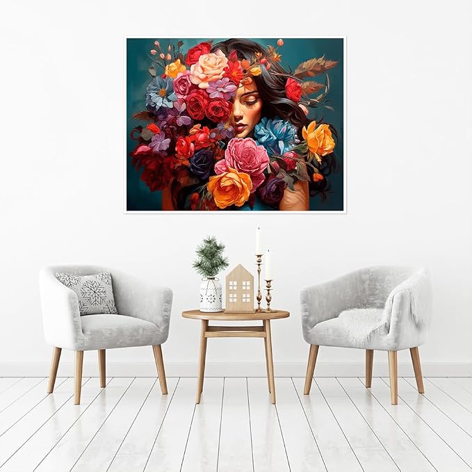 Clendo Flower Woman Paint by Numbers Kit for Adults, DIY Flower Paint by Numbers on Canvas, Colorful Picture Oil Painting Art and Crafts Kits for Wall Decor 16x20inch(Without Frame)