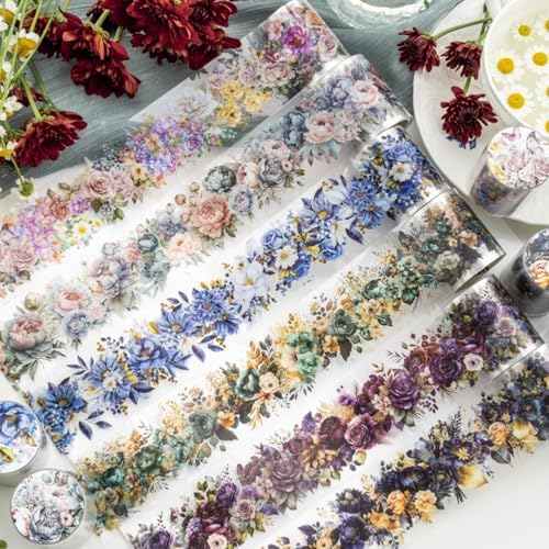 6Rolls Washi Tape Set Scrapbook Supplies,Flower Adhesive Tape Washi Stickers Flowers Plant Decorative Tape Scrapbook Tape Vintage Floral Wide Washi Tape Stickers Scrapbook Stickers Journaling Supplies