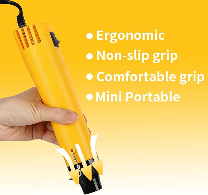 Heat Gun 300W, Handed Hot Air Gun for Crafting and DIY (Yellow) | 3.28FT Ultra-Long Cable Portable Heat Gun with Stand and Power Cord for Shrinking Wrapping PVC and Drying Paint