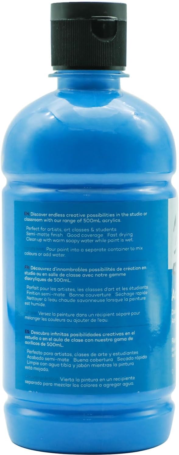 Mont Marte Signature Fluoro Blue Acrylic Paint, 16.9oz (500ml), Semi-Matte Finish, 12 Colors, Suitable for Canvas, Wood, Fabric, Leather, Cardboard, Paper, MDF and Crafts