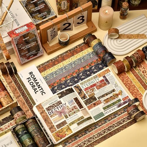 12 Rolls Chinoiserie Washi Tape Set Chinese Arts Adhesive Tapes Geometric Garden Decorative Masking Tape Sets for Craft, Kids, Scrapbook, DIY, Gift Wrapping (Serene Mountain Abode)