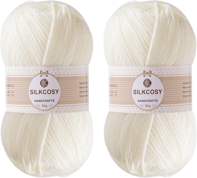 2 Pcs Crochet Yarn, Feels Soft 280 Yards Assorted Colors 4ply Acrylic Yarn,Yarn for Crochet & Hand Knitting-Milky White