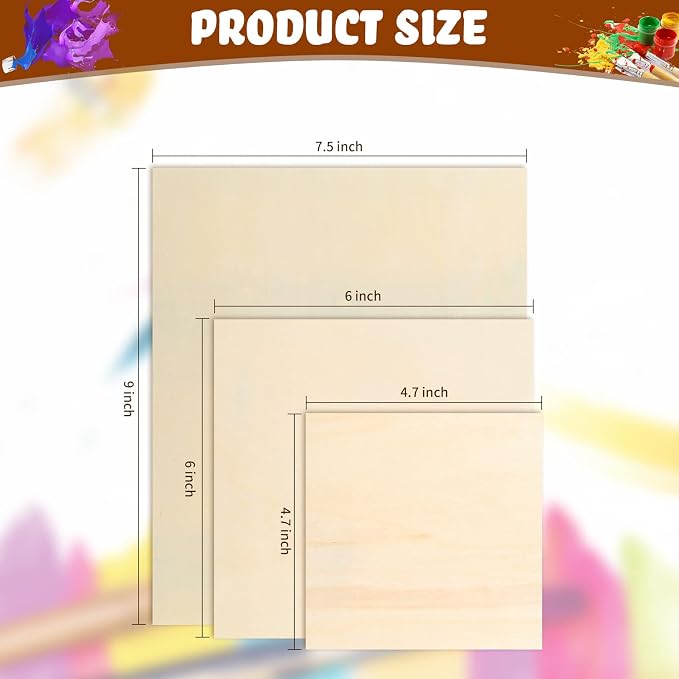 Youyole 12 Pack 3 Sizes Unfinished Wood Canvas Panels Kit