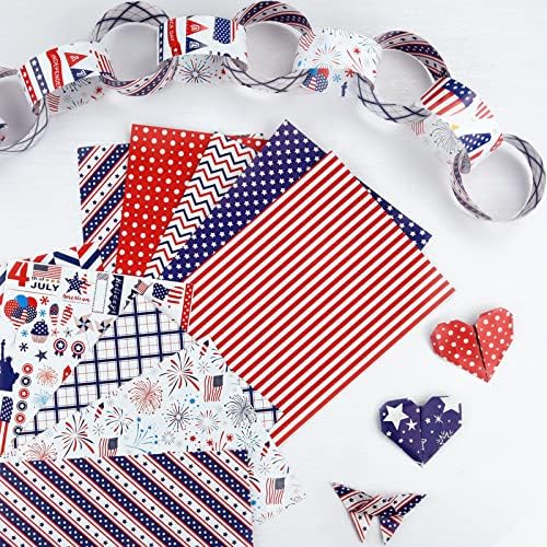 Morcheiong 45 Sheets 4th of July Pattern Paper Set A4 Size Decorative Paper Double-Sided Craft Origami Paper for Independence Day Scrapbooking Card Making Crafting, 10 Designs
