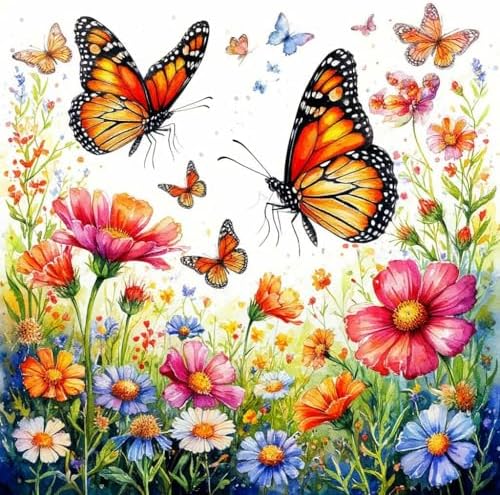 Accompany Wind Diamond Painting Kits for Adults, Butterfly Flower Diamond Art Kits for Beginners,5D Round Full Drill Diamonds Gem Art Crafts for Home Wall Decor Gifts 14x14 Inch