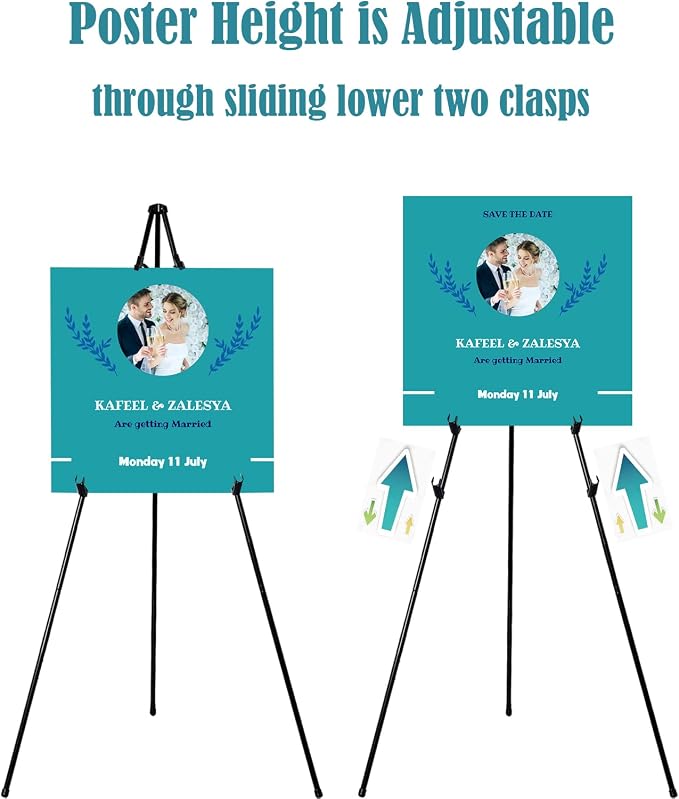 JIUYE 63" Instant Easels Stand for Wedding Sign & Posters,Adjustable Metal Easels for Display Painting Canvas,Folding Tripod with Portable Bag by JoyYeux,Black 3Pack | Height Adjustable Metal Floor Tripod for Wedding Posters with Bags,Easy Setup and Br...