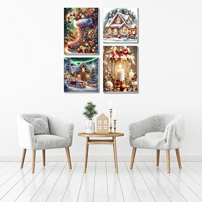 4 pack Christmas Paint by Numbers Kit for Adults Beginner with framed | Winter Easy Adult Paint by Number Kits on Canvas DIY Painting for Beginners Art by Numbers for Home Wall Decor 10x12 Inchh