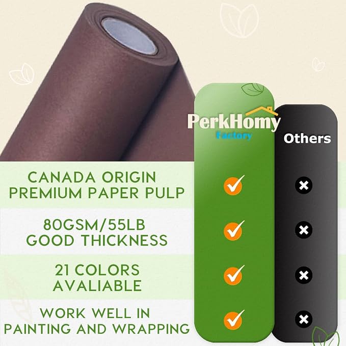 PerkHomy Coffee Kraft Paper Roll 17.5" x 960" (80') for Gift Wrapping Bouquet Flower Art Painting Craft Writing Packaging Shipping 80GSM 55LB (Coffee, 17.5" x 80')