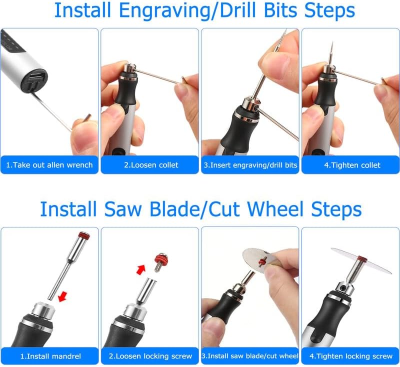 Uolor USB Rechargable Engraving Pen with 42 Bits, Mini Electric DIY Engraver Cordless Rotary Tools Portable Engraving Tool for Jewelry Wood Metal Stone Plastic Glass Etching