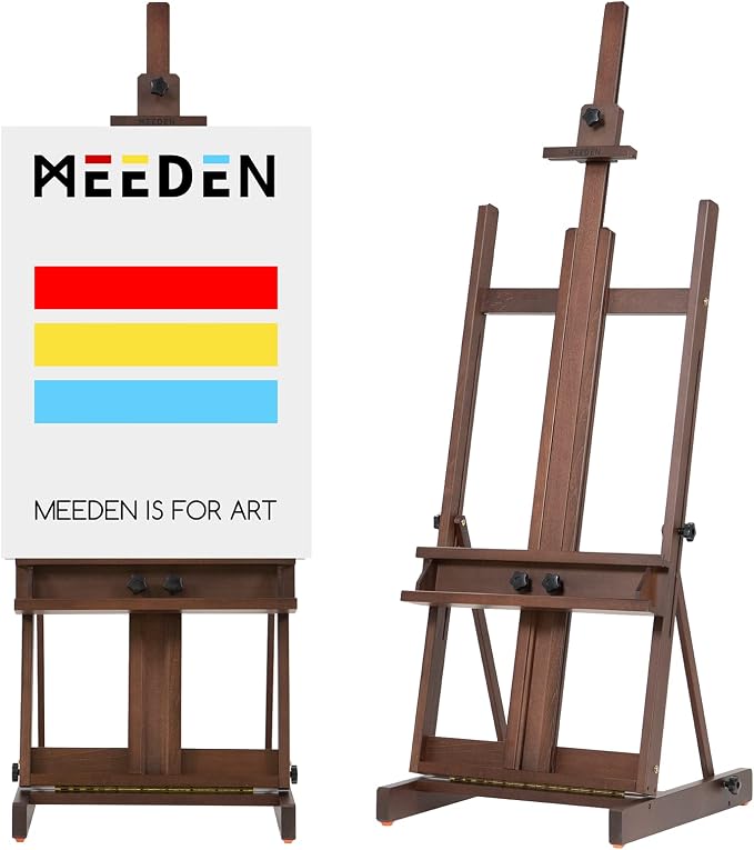 MEEDEN Heavy Duty H-Frame Studio Easel Stand, Large Adjustable Solid Beech Wood Artist Easel for Painting, Holds Canvases up to 78" with Storage Tray- Walnut