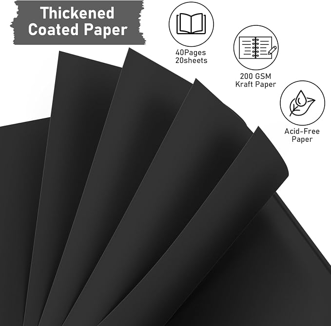 GOTIDEAL 7 x 7 Inch Scrapbook Album with Metallic Markers, Black, 40 Pages | Kraft Paper Photo Albums for Wedding & Anniversary, Family DIY Scrap Books with Scrapbooking Stickers Corners