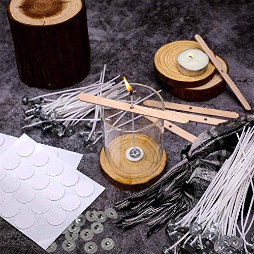 Bulk Cotton Candle Wick 8" Pre-Waxed 80 Pcs with 60Pcs Candle Wick Stickers, 5Pcs Candle Wick Centering Device and 20PCS Metal Tabs for Candle Making (80pcs 20cm Wick kit)