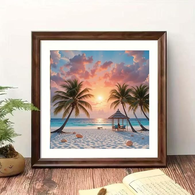 Beach Scenery Diamond Art Kits for Adult, Full Drill Wall Art 12 x 16 In | 5D Coconut Tree Diamond Painting Kits ,DIY Diamond Gem Art Craft, Beginners Home Wall Decor