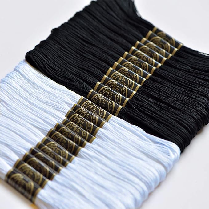 Premium Embroidery Floss - Cross Stitch Threads - Friendship Bracelets Floss - Crafts Floss-Black and White - Hand Embroidery Thread 24 Skeins Per Pack
