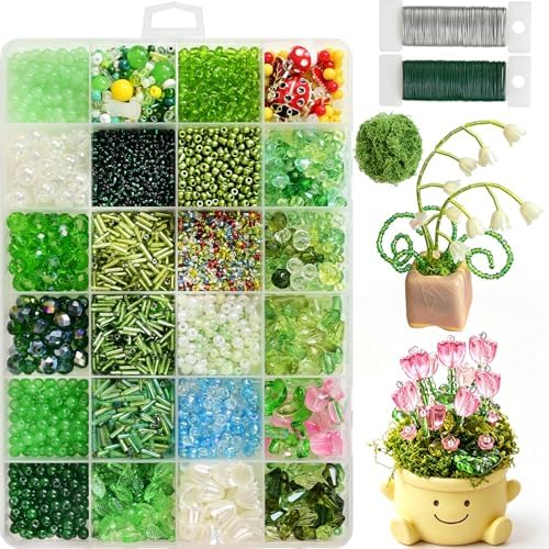 VvLons Beaded Plant Kit, Green Beads for Beaded Plants
