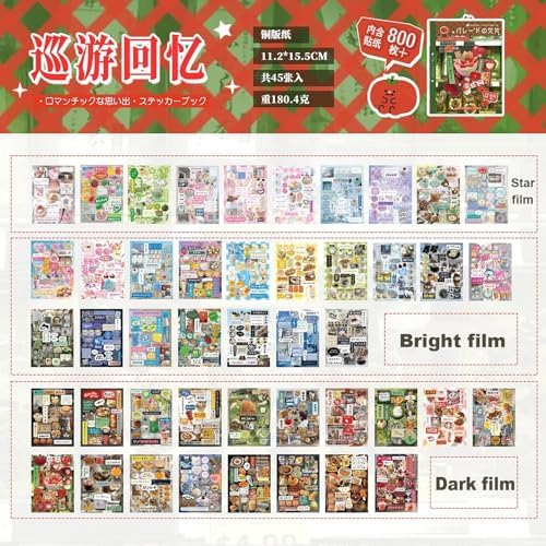 Japanese Sticker Book,45 Sheets Heisei Retro Romantic Memory Series Comic Manga Style Cute Stickers Book Aesthetic for DIY Kawaii Scrapbooking Journaling Handbook Decoration (Memory)