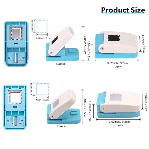 BAOFALI 2Pcs/Set Stamp Puncher 1x1inch &1x0.8inch Rectangular Postage Stamp Punch |Stamp Hole Puncher| Lever Action Paper Punches for Crafting Scrapbooking DIY Card Making Arts Crafts Supplies