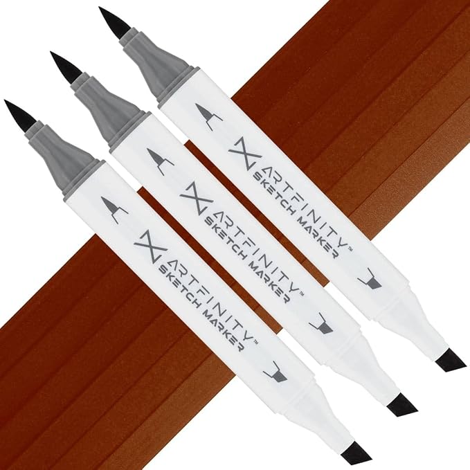 Artfinity Sketch Markers - Set of 3 - Light Umber E1-7, Vibrant, Professional, Dye-Based Alcohol Markers for Artists, Drawing, Travel, & More