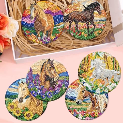 Diamond Art Coasters Kit, 8 Pieces Horse Diamond Painting Coasters Kit