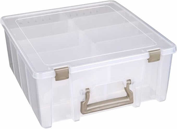 ArtBin 6990SO Super Satchel Double Deep with Removable Dividers, Large Portable Art & Craft Storage with Handle, Translucent/Gold