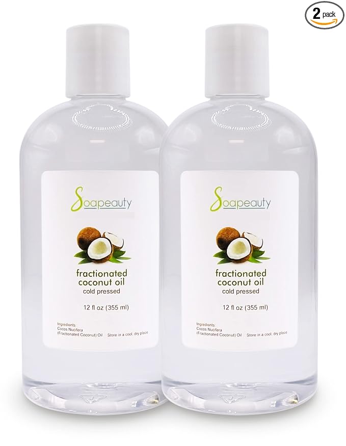 Soapeauty FRACTIONATED COCONUT OIL Cold Pressed Refined | 100% Natural Available in Bulk | Carrier for Essential Oils, Face, Skin, Hair Moisturizer, Soap Making | 24 fl oz (Pack of 2 x 12 fl oz)