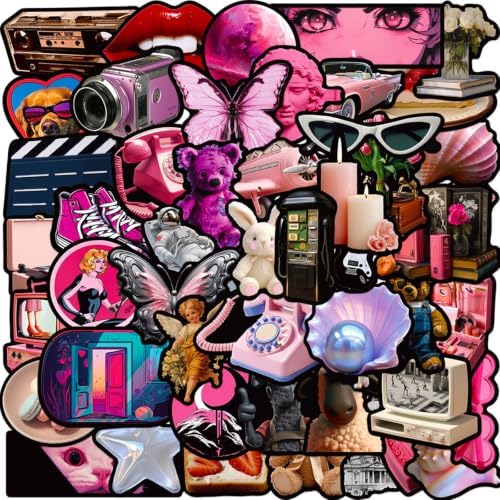 DothRayan 100Pcs Cool Trendy Y2K Stickers, Aesthetic Downtown Girls Stickers Pack for Water Bottle Funny Waterproof Sticker for Teens Adults Vinyl Decals for Laptop Skateboard Party Supplies