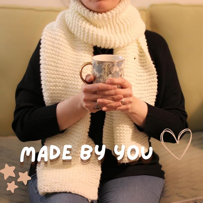 MaconGoods Grandma's Knitting Kit - Longer Scarf Kit - Complete Knitting Kit for Beginners - Includes Beginner Yarn, Bamboo Needles, Video Tutorial & Guide - Easy to Learn Knit Kit