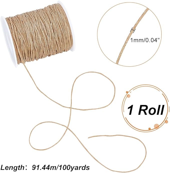 PH PandaHall 100 Yards 1mm Waxed Cotton Cord Thread Beading String Waxed Craft String Bracelet Strings for Bracelet Necklace Making Crafting Beading Macrame Vase Decor, Burlywood