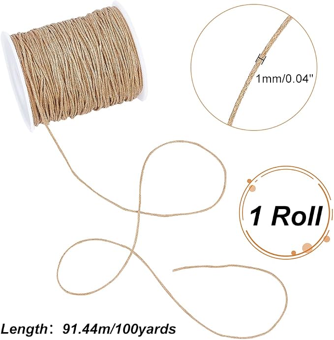 PH PandaHall 100 Yards 1mm Waxed Cotton Cord Thread Beading String Waxed Craft String Bracelet Strings for Bracelet Necklace Making Crafting Beading Macrame Vase Decor, Burlywood (Pack of 3)