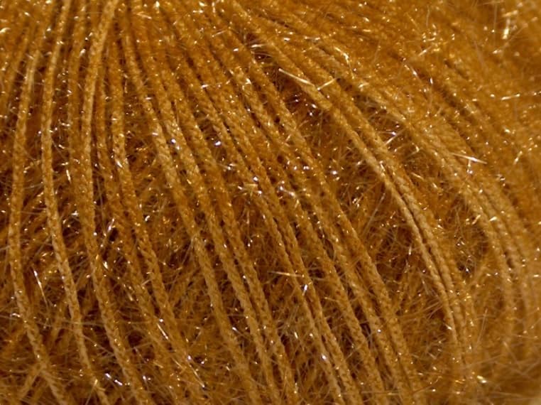 Sparkly Eyelash Fantasy Knitting Yarn | Metallic Lurex Nylon Short Eyelash Yarn | 50g (1.76oz) |140m(155 Yards) | Shiny Crochet Thread for Amigurumi & Decorative Projects (1, Dark Gold)