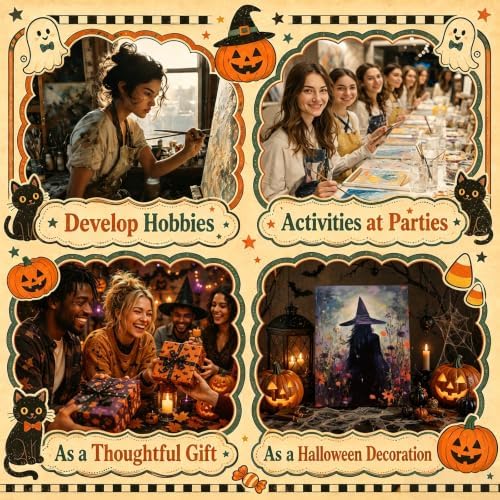 Halloween Paint by Numbers Kit for Adults Framed with Easel, 8x12 in