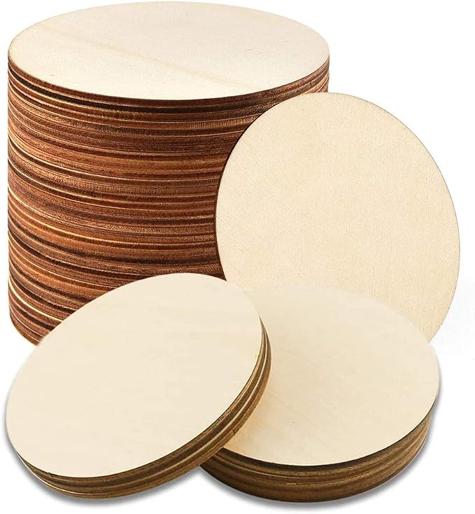 25 Pcs 4 Inch Wood Circles, Unfinished Wooden Circles Round Disc