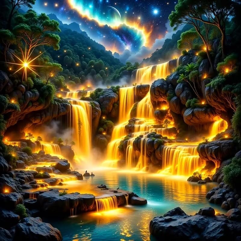 Waterfall Diamond Art Kits for Adults, Landscape Diamond Painting 14x14in