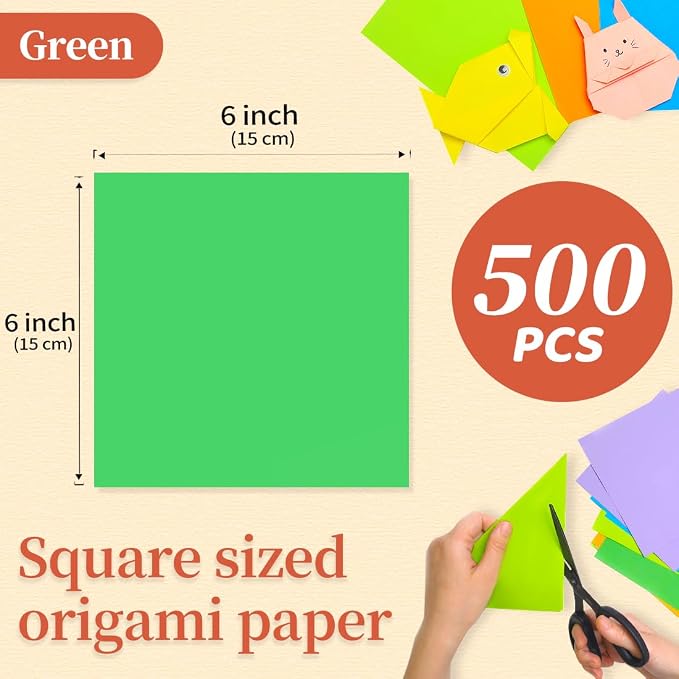 IOOLEEM Green Origami Paper, 500 Sheets, 6 Inch Square, Double Sided Colored Paper for DIY Crafts
