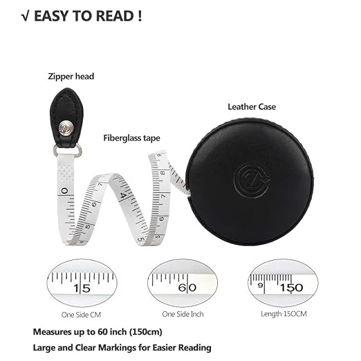 Sewing Tape Measure, Medical Body Cloth Tailor Craft Dieting Measuring Tape, 60 Inch/1.5M Dual Sided Retractable Ruler with Push Button Round(1 Pack, Black)