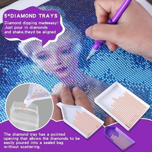 LYMUSUMI 61PCS 5D Diamonds Art Accessories and Tools Kits with Diamond Painting Roller and Diamond Art Storage Box for Adults or Kids（Purple）