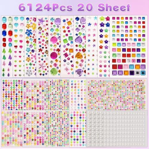 Gem Stickers, 6124Pcs Self-Adhesive Face Gems for Kids Crafts Nail Art DIY
