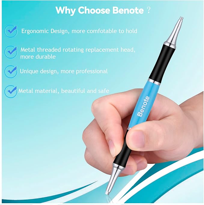 benote Ergonomic Diamond Painting Pen with Dual Rubber Metal Screw In Tip Round And Square Drill Pen for Art DIY Craft Adults or Kids - B10 Blue