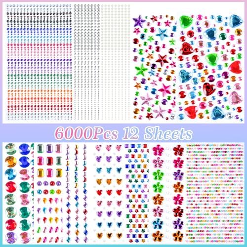 6000PCS Gem Stickers, Self Adhesive Rhinestone Jewel Stickers for Crafts