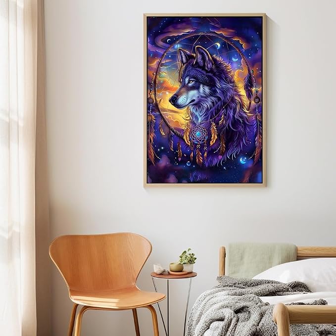 Dorwendis Wolf Diamond Art Kits for Adults, 5D Wolf Diamond Painting Kits for Adults, DIY Round Full Drill Diamond Art Craft for Home Wall Decor 12x16inch