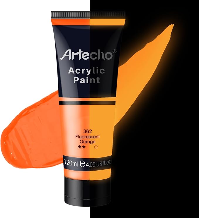 Artecho Fluorescent Orange Acrylic Paint 120ml /4.05oz Tube | Semi Glossy Finish, High Pigment Rich Color Craft Paint for Canvas, Fabric, Non-Toxic
