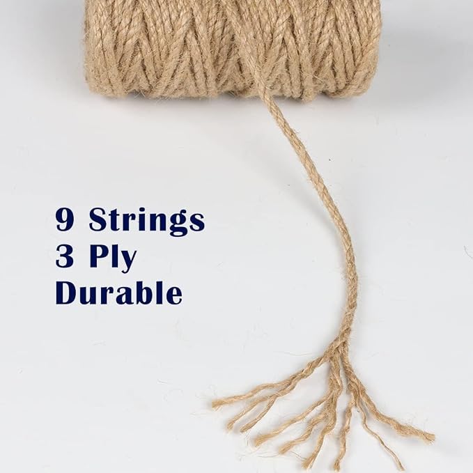 5Pack 5mm Natural Jute Twine Rope 525 Feet Twisted Heavy Duty Thick Twine for Cat Scratching Post Tree Craft Projects Garden Home Decoration Packing Bundling (Brown-105Feet/Roll)