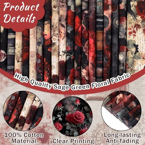 HunnmingRe 20 Pcs 10''x10'' Gothic Halloween Quilting Fabric Squares