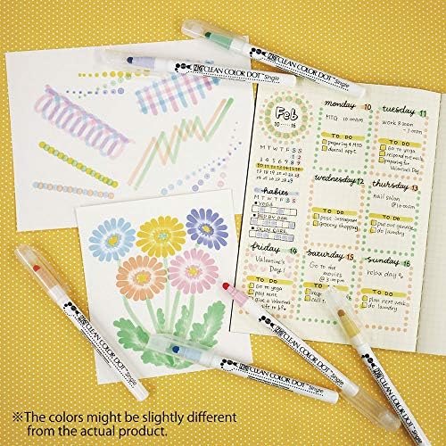 Kuretake CLEAN COLOR DOT Single Mild 6 colors set, Flexible dot tip marker, for Journals, Crafts, Illustration, Lettering, Planners, Made in Japan