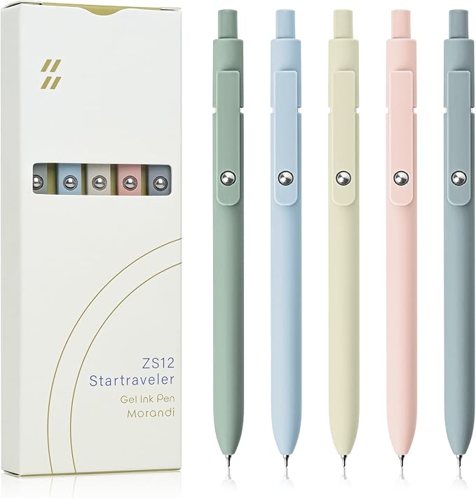 YOXMJDB Gel Pens, 5 Pcs 0.5mm Fine Point Smooth Writing Japanese Cute High-End Series Black Ink Pens for Journaling Note Taking, School Office Supplies for Women Men (5 Pcs Morandi)