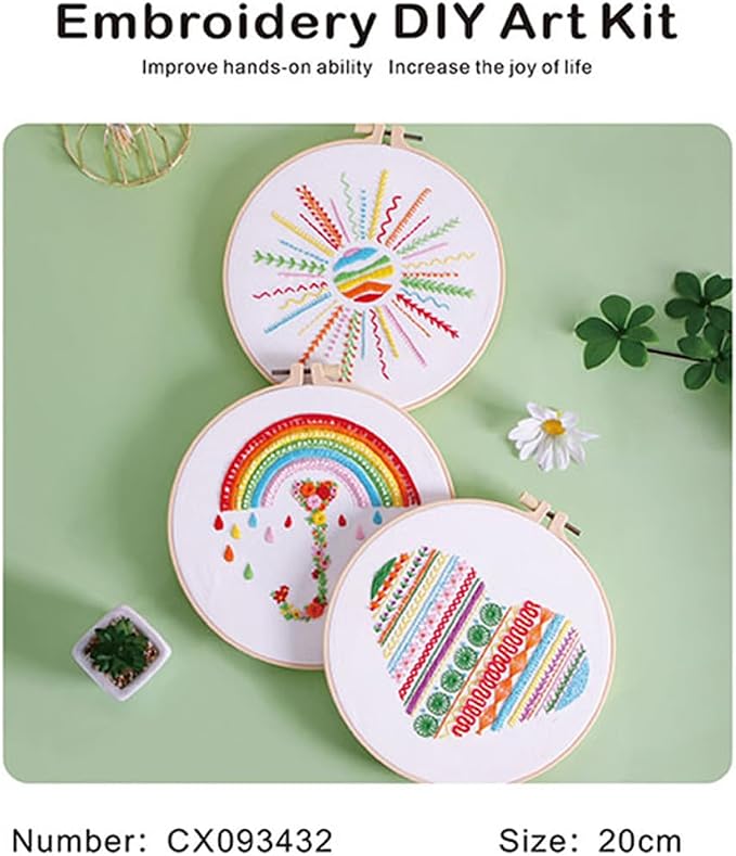 Konrisa Easy Embroidery Kit for Beginners Stamped Embroidery Starter Kit DIY Sewing Needlepoint Cross Stitch for Adults, Stitch Practice Kit 3 Embroidery Fabric Pattern