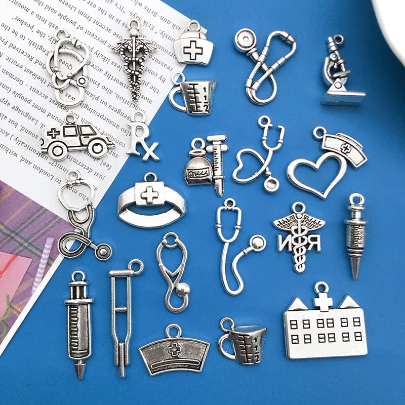 WOCRAFT 120pcs Antique Silver Medical Charms for Jewelry Making Alloy Nurse Medical Charms for DIY Crafts (SN003)