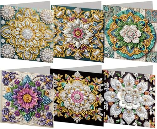 Diamond Art Cards with Envelopes–6PCS DIY Diamond Painting Greeting Cards Kit | Card Making Kit with Bling for Adults & Beginners | Birthday,Holiday & Thank You Cards (Mandala)