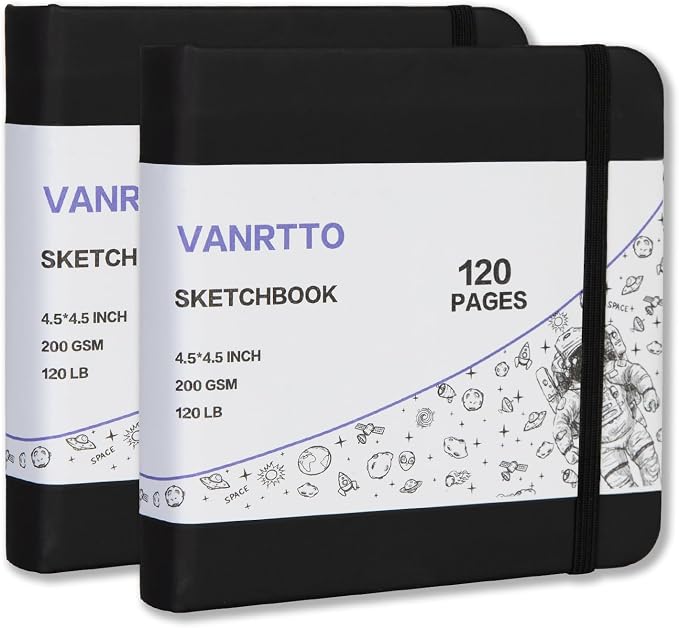 Vanrtto Square Sketch Book, Mixed Media Sketchbook 4.5x4.5 in 2 Pack | Hardcover Square Sketchbook 120lb/200GSM Sketchbook Drawing Paper for Watercolor Mixed Media, 120 Sheets/240 Pages Sketch Pad
