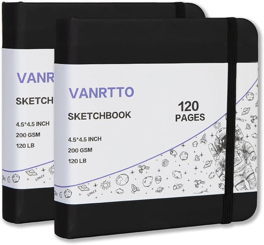 Vanrtto Square Sketch Book, Mixed Media Sketchbook 4.5x4.5 in 2 Pack | Hardcover Square Sketchbook 120lb/200GSM Sketchbook Drawing Paper for Watercolor Mixed Media, 120 Sheets/240 Pages Sketch Pad